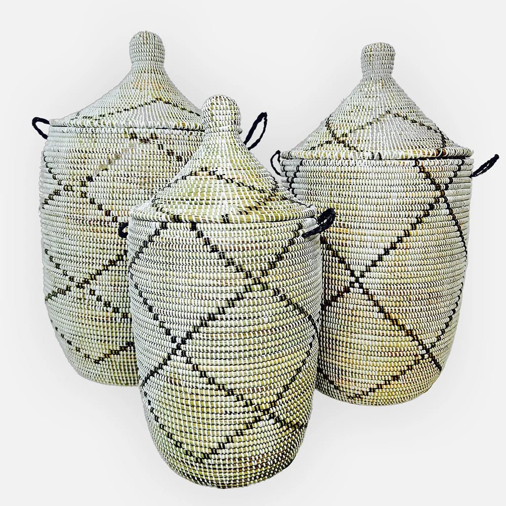 Handmade Crisscross Black & White Classic Basket (3 Sizes)