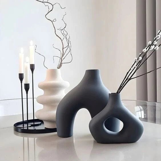 Black Ceramic Distorted Hollow Vase (23x20 CM)