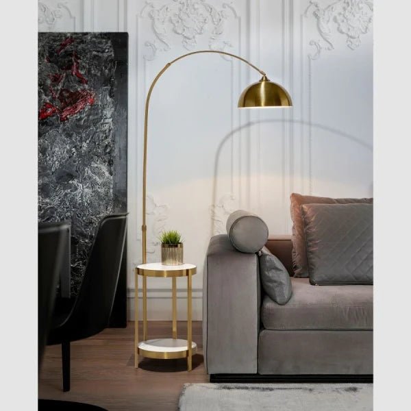 Gold and White arched Floor Lamp With Side table Homekode 